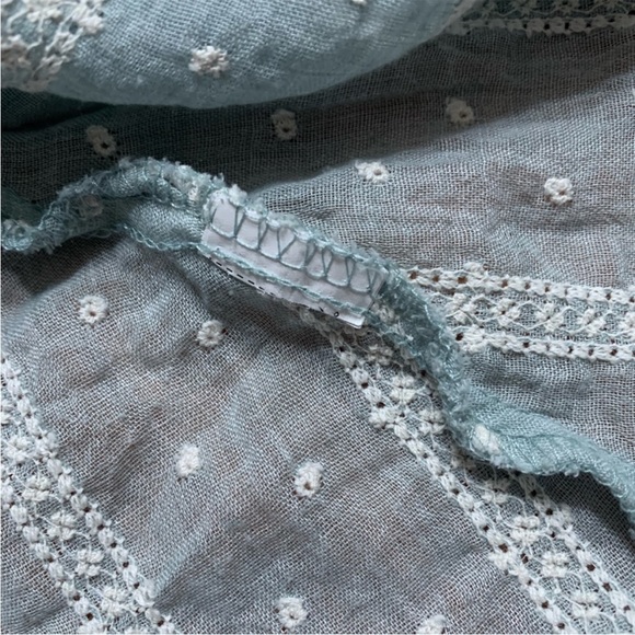 Zara Sea Green Embroidered Blouse with Pom Pom Collar Long Sleeve Size S - Picture 4 of 5